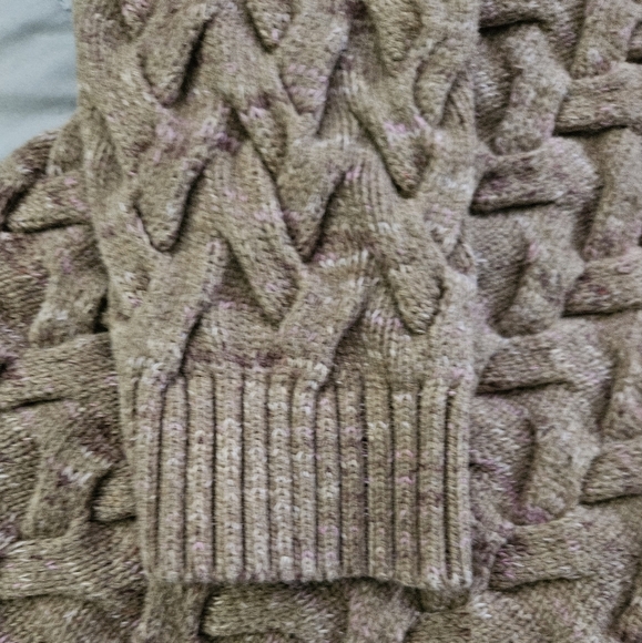 Lands' End Brown W Pink Cable Knit Sweater Size XL/P 18 - Picture 4 of 8